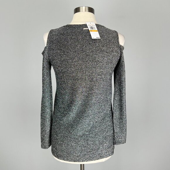 Michael Kors Womens Black Silver Metallic Cold Shoulder Top Long Sleeves size S - Picture 5 of 13